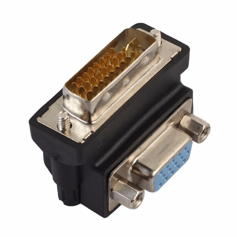 Никелированный DVI 24 + 5 папа к VGA 15 контактный Женский 90 градусов правый угол