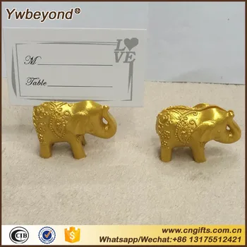

100pcs/lot Lucky in love golden lucky elephant souvenirs wedding favors table decorations elephant place card holder