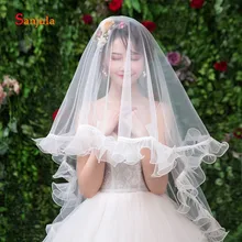 Один слой 1,5 метров вуаль для невесты с оборками края Свадебные вуали простой мягкий слоновой кости Тюль аксессуары de novia V92