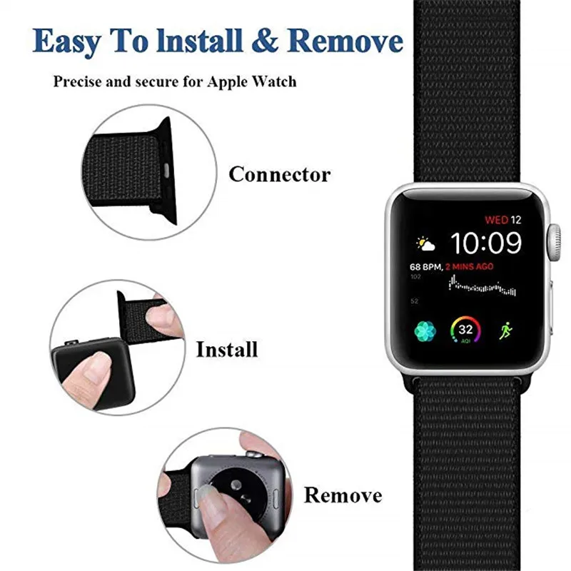 Спортивный дышащий мягкий нейлоновый ремешок для часов Apple Watch band 4 4/40 мм