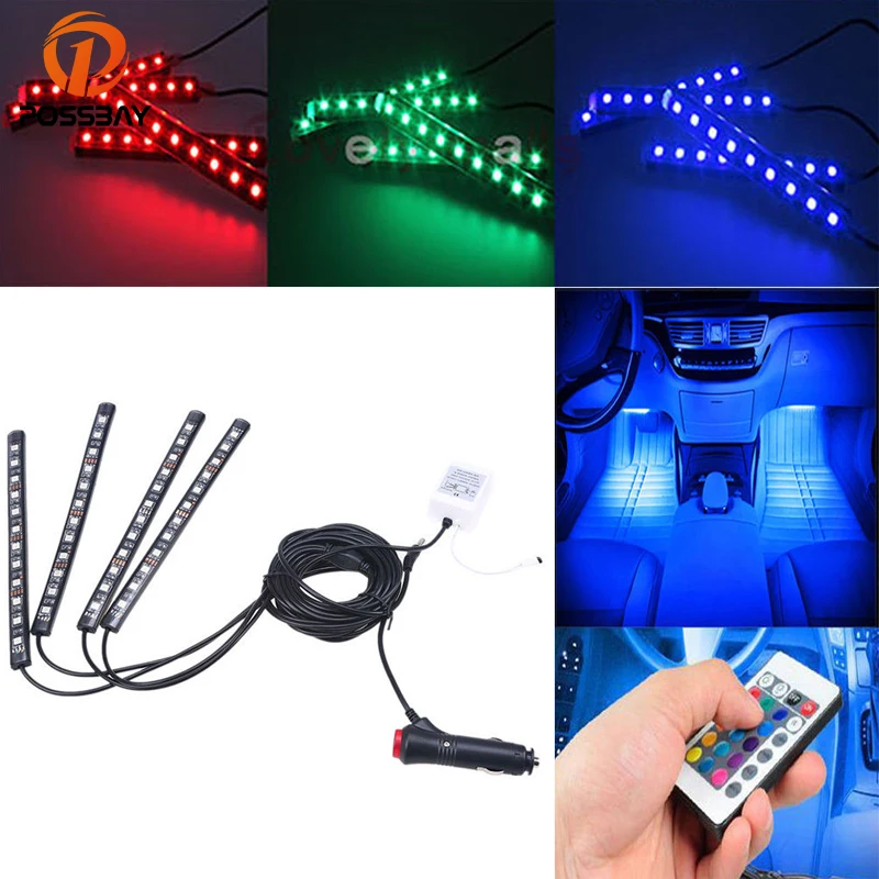 POSSBAY coche Universal LED tira de la lámpara luz Interior del coche Luces de la atmósfera de neón Decoración Luz Luces con voz/Control remoto POSSBAY coche Universal LED tira de la lámpara luz Interior del coche Luces de la atmósfera de neón Decoración Luz Luces con voz/Control remoto