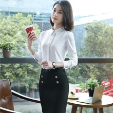 Официальный Стиль Униформа деловые костюмы с 2 шт. блузки и юбки тонкие модные женские наряды Плюс Размер Белый