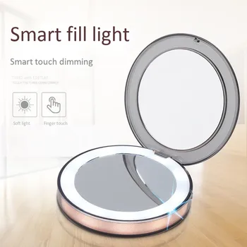 

Mini portable led make-up mirror rechargeable folding light make-up mirror 3 times portable night light mirror
