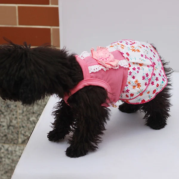 

Pet Dog Puppy Lace Floral Flower Dress Crystal Bowknot Princess ClothesWX Pet Dog Products