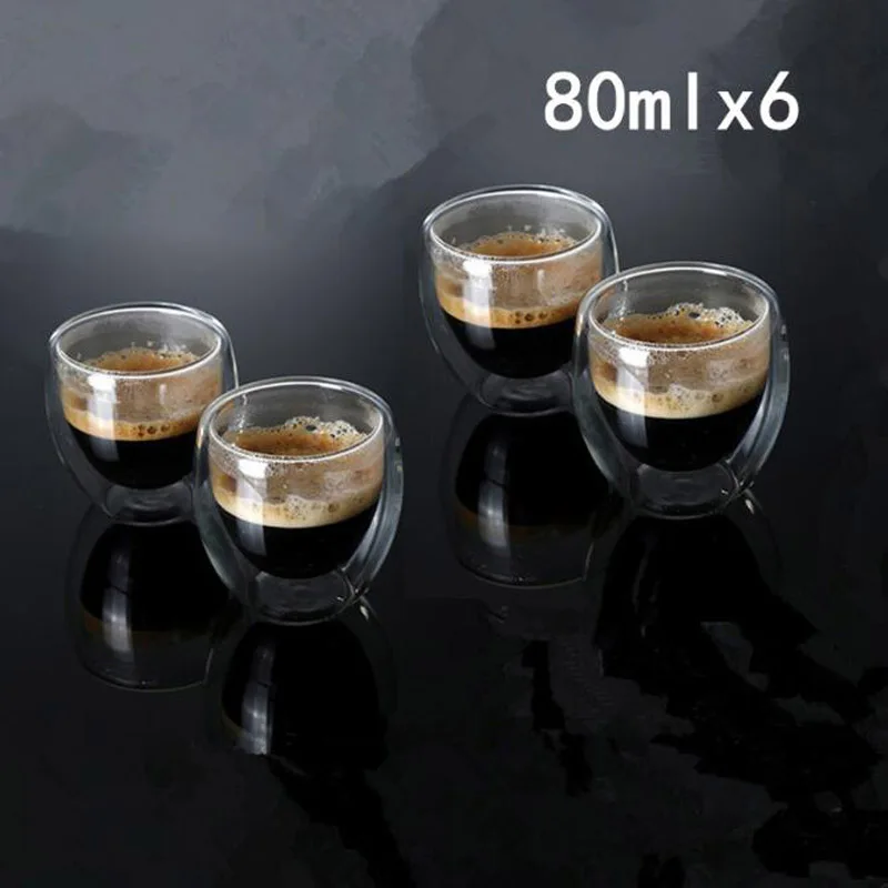 

1/4/6PCS Double Wall Glass Cup Clear Resistant Handmade Mini Tea Mug Coffee Milk Juice Healthy Drink Double Layer Glass Mug