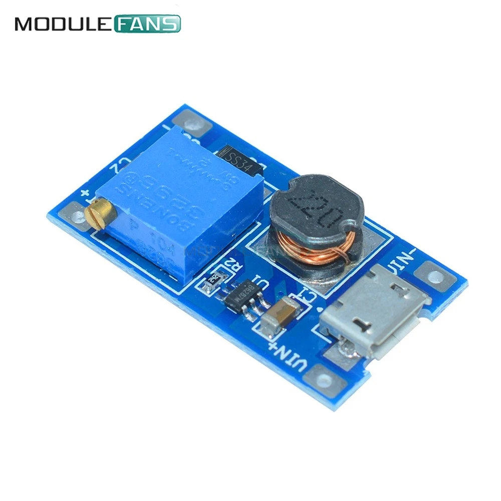 

2PCS MT3608 DC-DC Adjustable Boost Module 2A Boost Plate Step Up Module Micro USB 2V-24V to 5V 9V 12V 28V LM2577 Replace XL6009