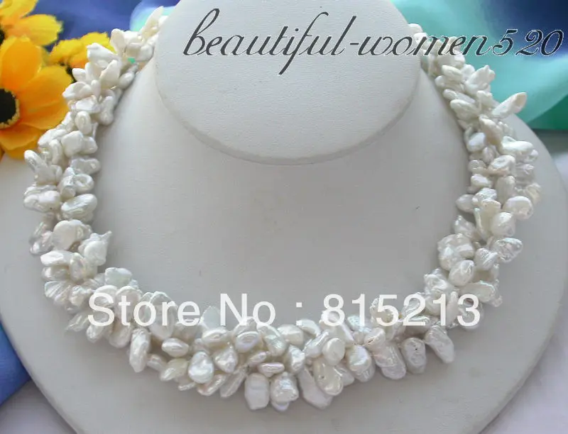 

ddh00971 beautiful 4strands 12mm white baroque keshi reborn pearl necklace