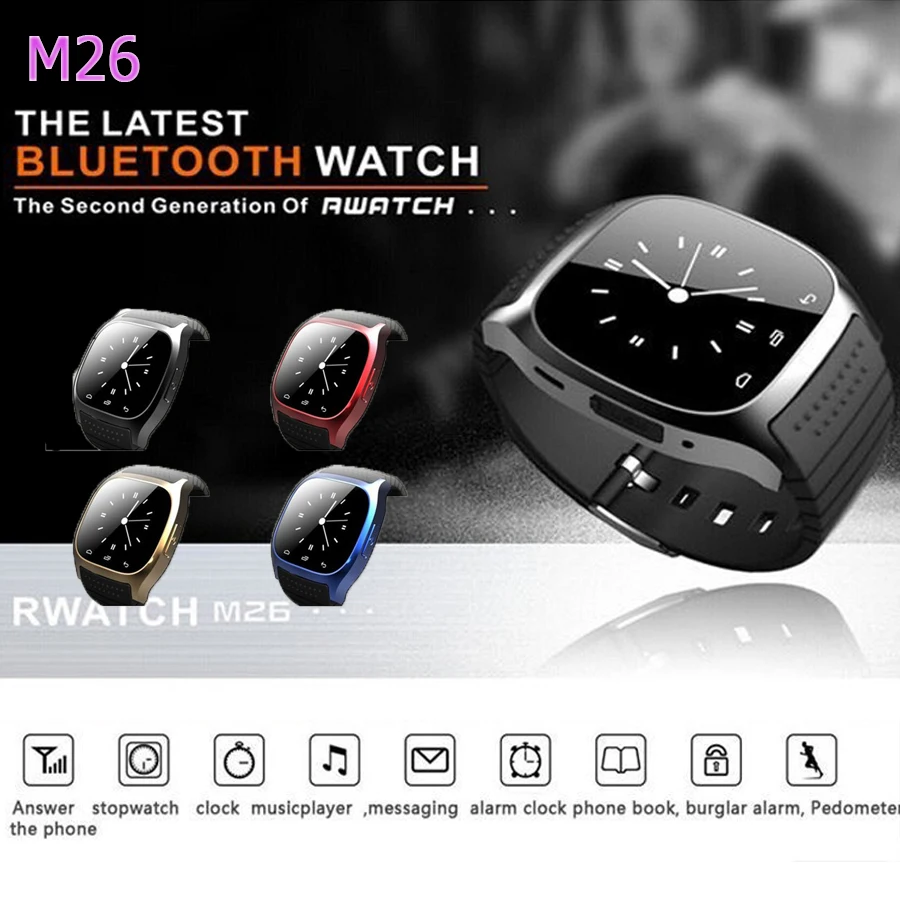 Hot font b Smartwatch b font M26 Sport Bluetooth Smart Watch Music Player Pedometer Stopwatch For