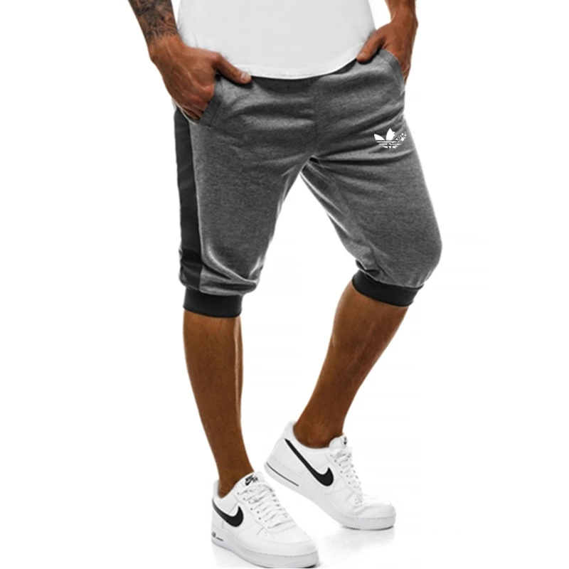 ROUYHUAL летние новые мужские шорты с принтом, повседневные модные спортивные штаны до колена, мужские шорты для фитнеса s-xxxl - Цвет: grey