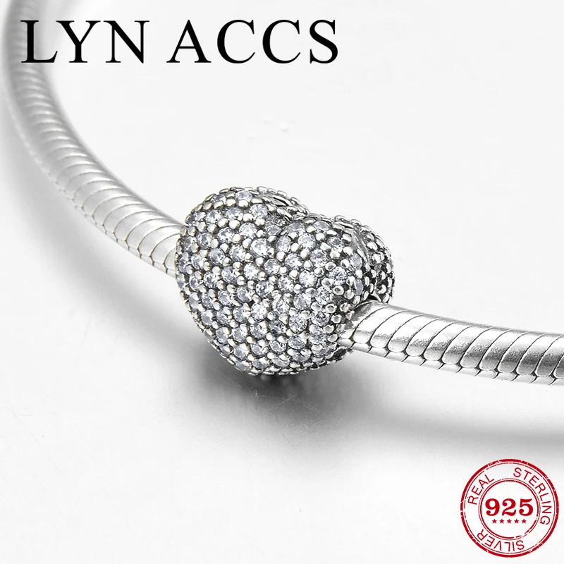 

Charming 925 Sterling Silver Inlaid Clear Zircon Heart fine clips Lock Beads Fit Original Pandora Charm Bracelet Jewelry making