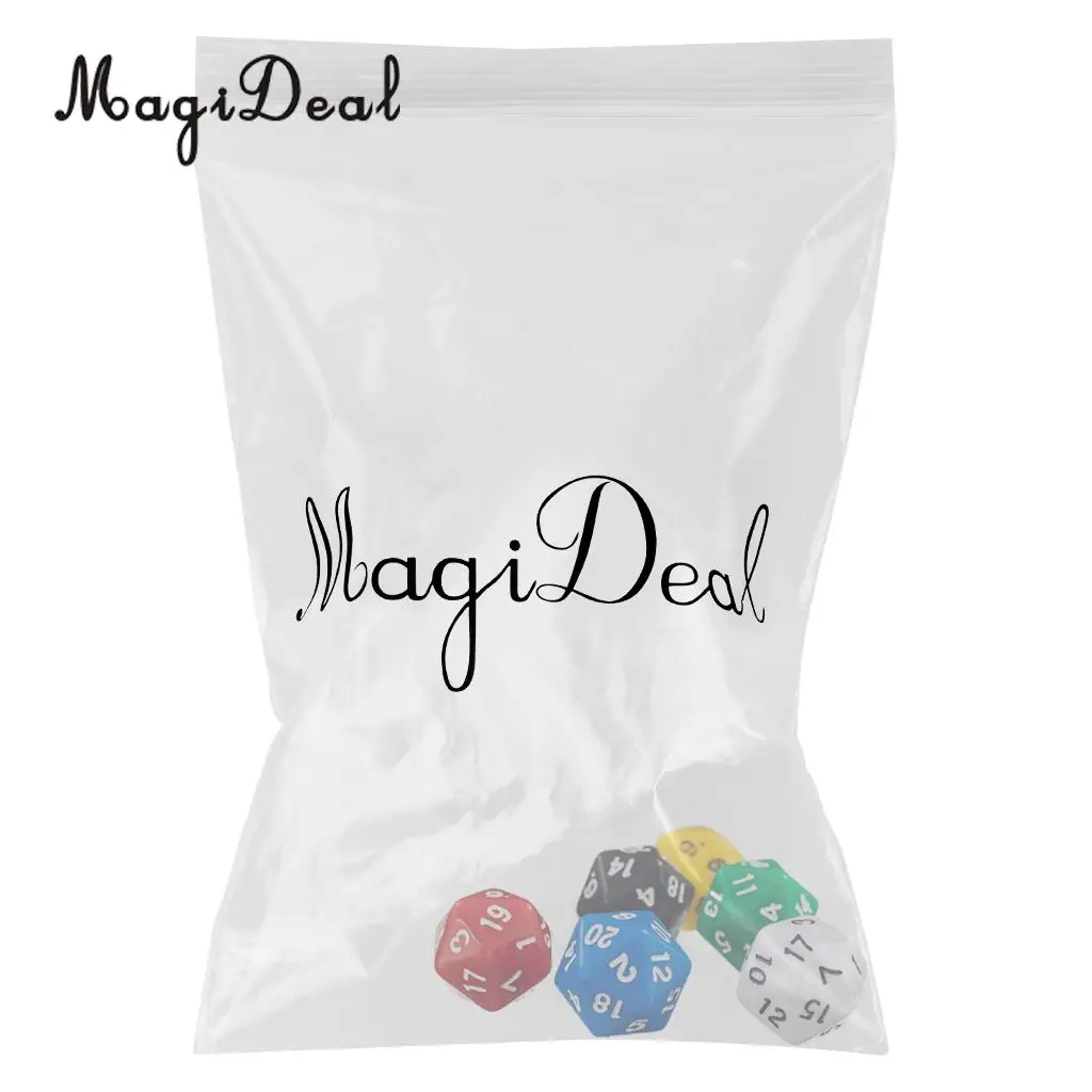 MagiDeal, новинка, 6 шт., D20, игровые игральные кости, Twenty Sided Die RPG D& D, шесть непрозрачных цветов, для смешных семейных, вечерние, Клубные игральные кости, спортивные игры