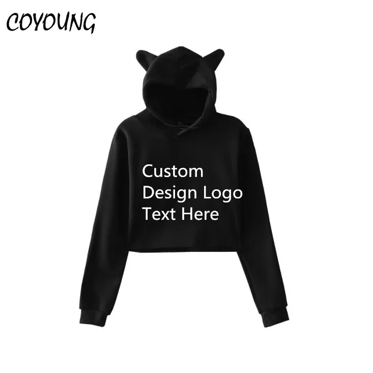 Promo  COYOUNG Brand Women DIY Custom Cat Ear Hoodies Long Sleeve Cropped Hooded Pullover Girls Clothes To