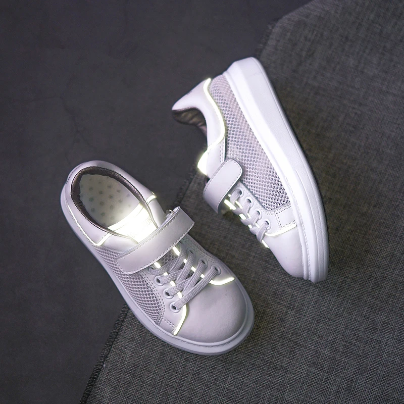 COOL~3M Reflectly Design Kids White Casual Sneakers Breathable PU Leather Girls Shoes for Boys Trainers COOL~3M Reflectly Design Kids White Casual Sneakers Breathable PU Leather Girls Shoes for Boys Trainers