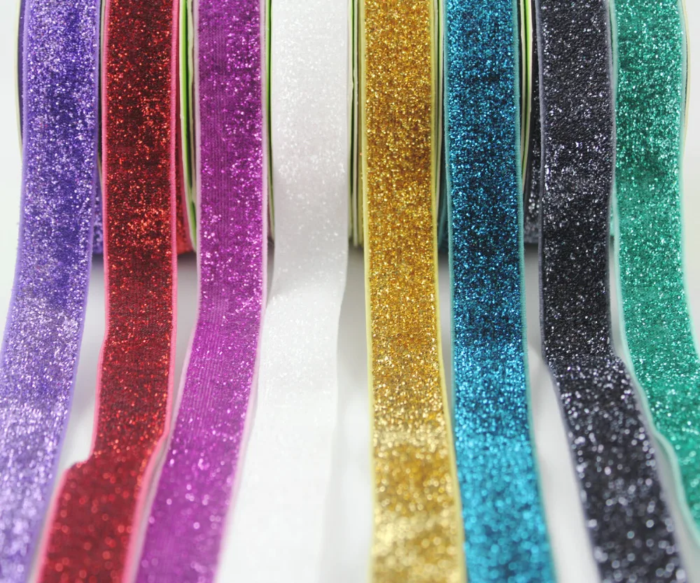 

10 yards 5/8'' 16mm colorful elastic stretch glitter velvet ribbon metallic webbing decoration tape