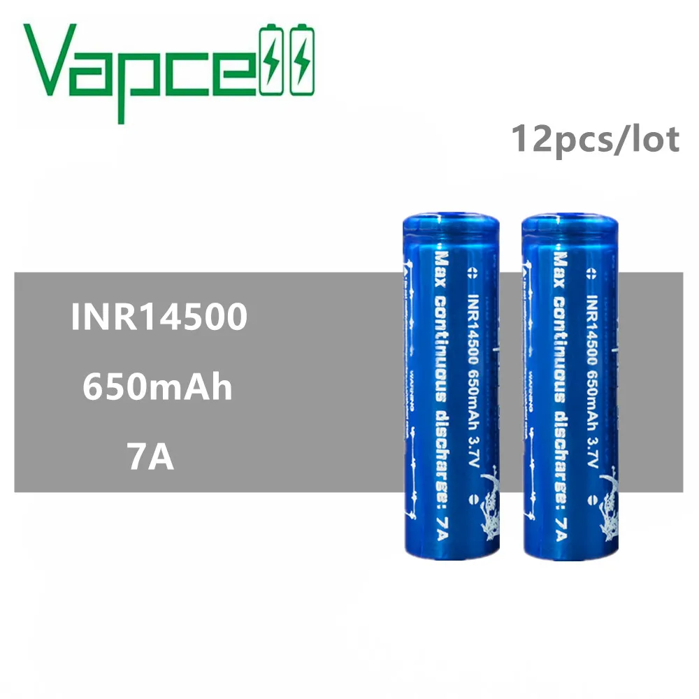12 шт. Vapcell INR 14500 650 мАч Максимальная непрерывная разрядка 7А перезаряжаемая