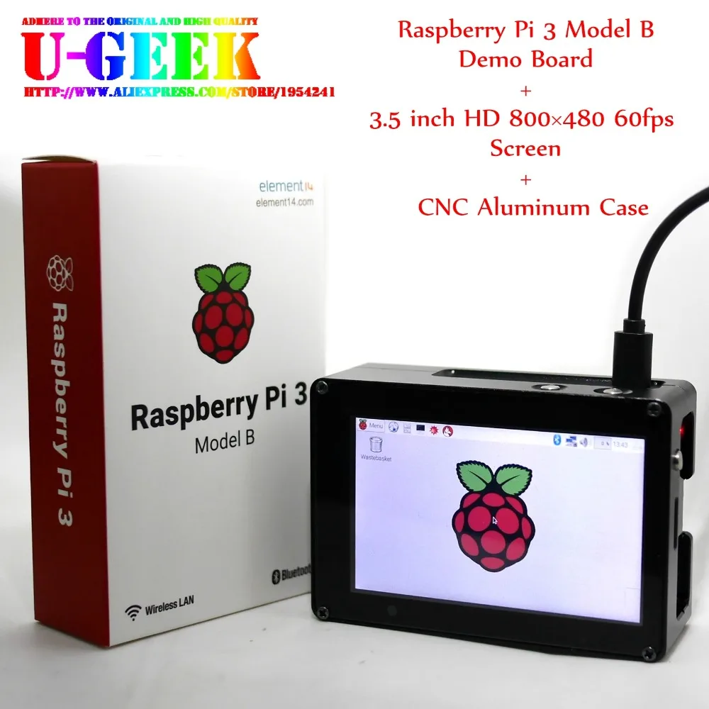 

UGEEK Raspberry Pi 3.5 inch 800*480 HD TFT Screen+Aluminum CNC case+Raspberry Pi 3 Model B|Support IR|Kali|Retropie|OSMC|Kodi