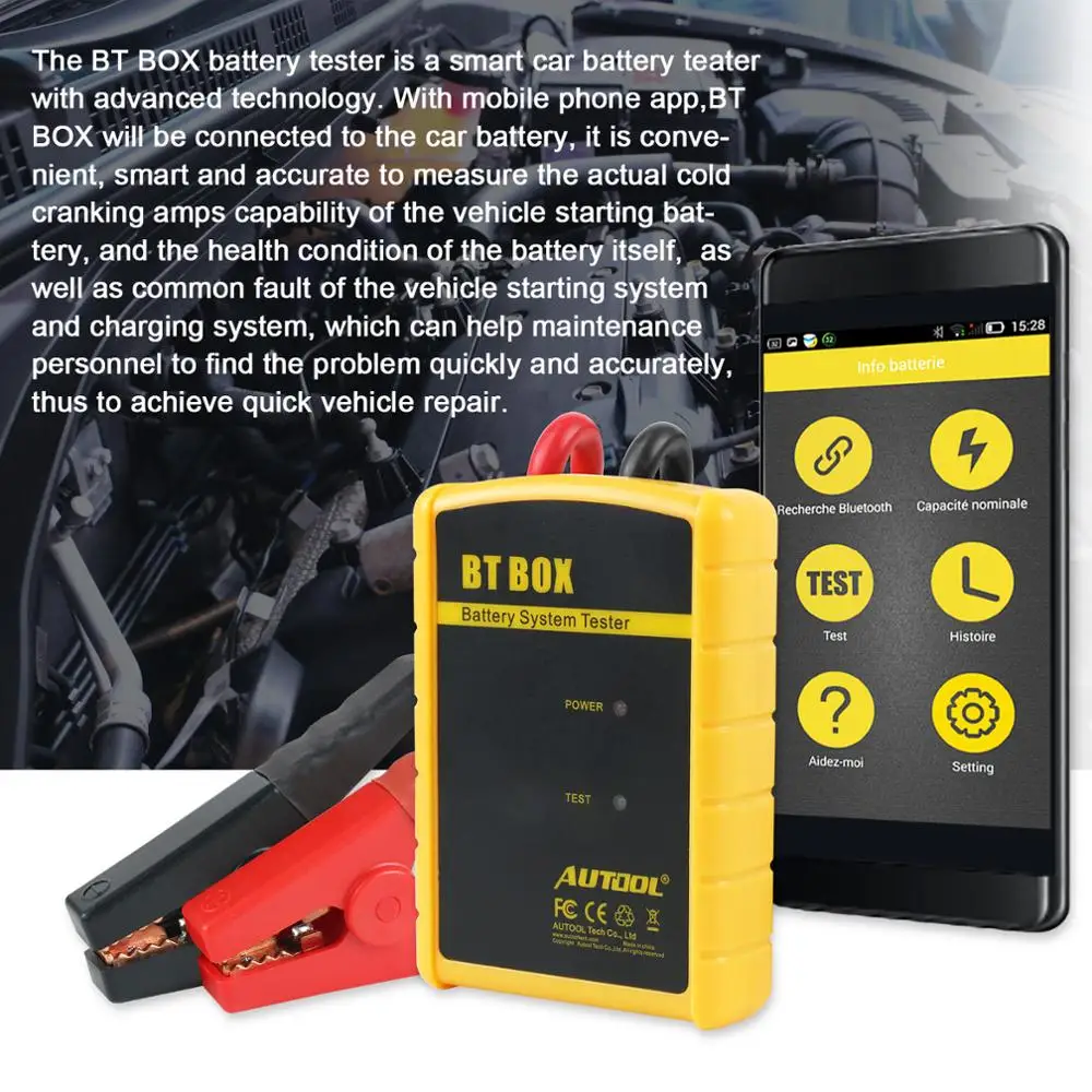 Автомобильный тестер аккумуляторной батареи AUTOOL BT BOX 12 В Bluetooth беспроводной