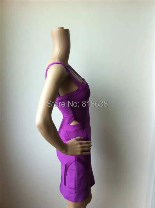 Фиолетовый Трикотажные Спагетти ремень выдалбливают Бандажное платье Новое поступление пикантные для женщин платья для вечерин