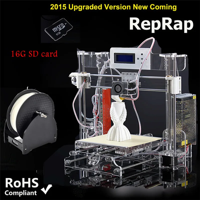 Free shipping size 220*220*240mm High Quality Precision M505 DIY 3d Printer kit with 16GB TF card&LCD Screem+1roll filament