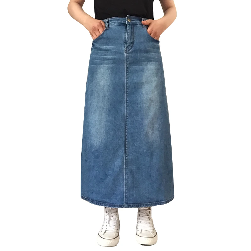 

Classic four seasons without split large size denim high elastic half length skirt A word elastic waist denim skirt middle waist