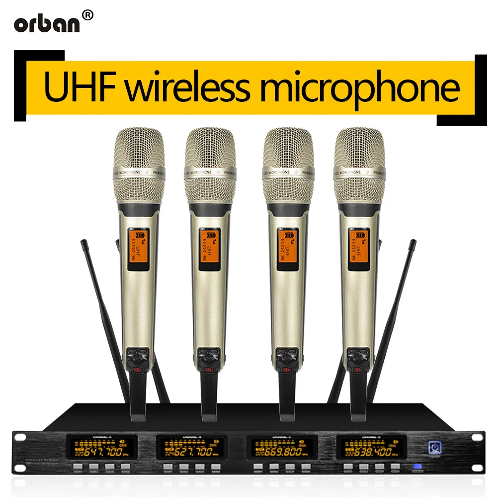 

Wireless microphone system four handheld lavalier wireless microphone karaoke home microphone