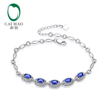 

CaiMao 18KT/750 White Gold 1.80 ct Natural Blue Sapphire & 0.42 ct Full Cut Diamond Engagement Gemstone Bracelets Jewelry