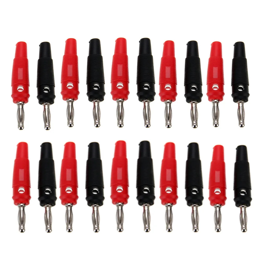 

10 pairs 4mm Red + Black Banana Plug Connector Adapter Nickel Plated Banana Plugs for Speaker Audio New