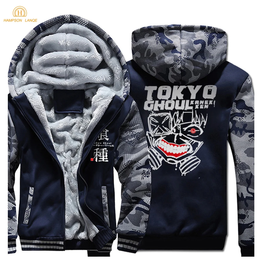 

Japan Anime Tokyo Ghoul Ken Kaneki Print Harajuku Mens Hoodies 2019 Winter Jackets Fleece Sweatshirts Men Thick Men's Tracksuit