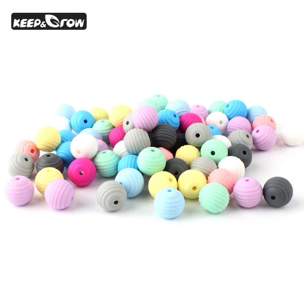 

10Pcs 15mm Silicone Beads Screw Thread Round Beads Baby Teething Necklace Wristband Accessories Food Grade Baby Silicone Beads