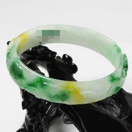 

2369 NATURAL BEAUTIFUL CHINA HAND-CARVED GREEN JADE GEMS BANGLE BRACELET