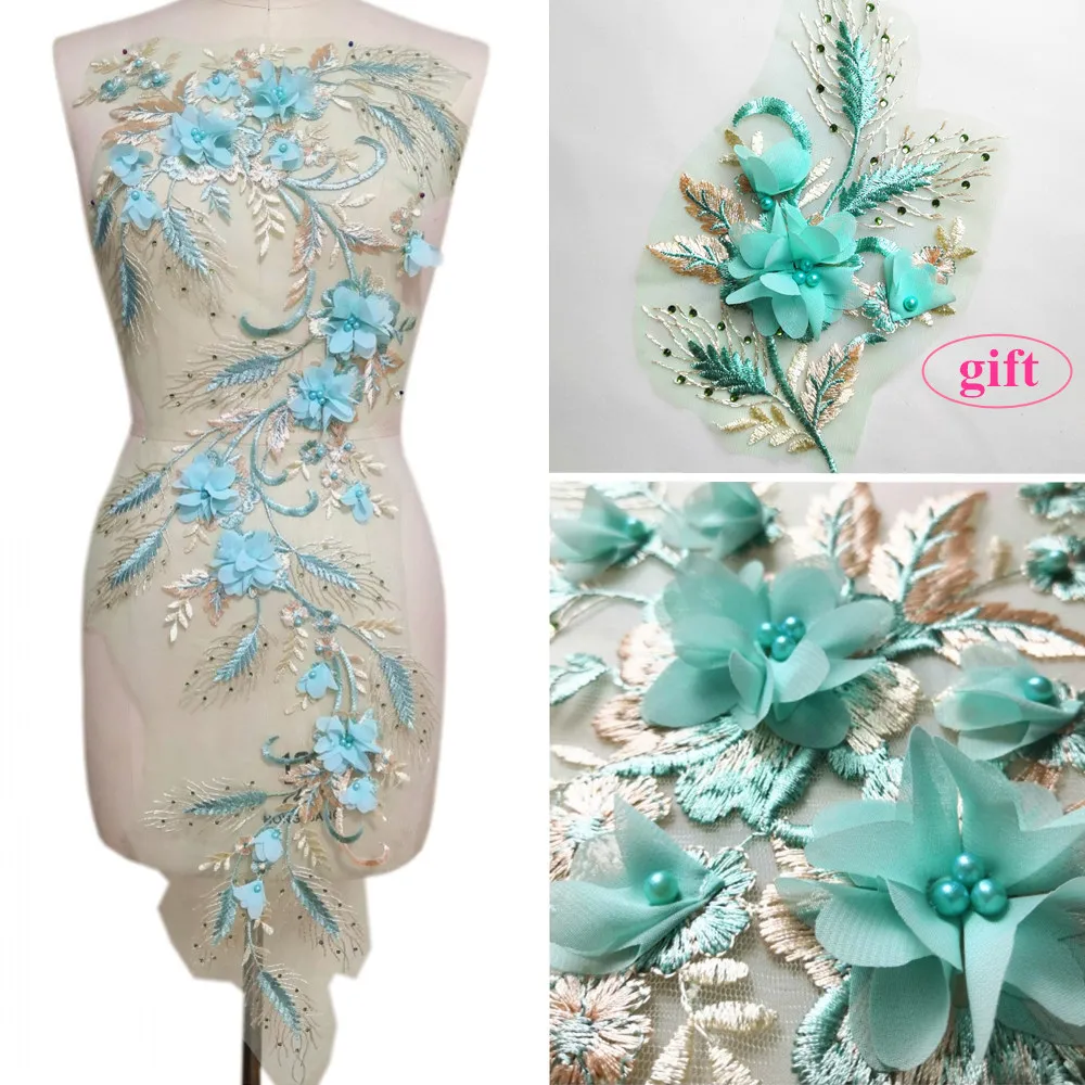Цветочное шитье от Couture сделай сам мятно голубого цвета 37x94 см искусственное для