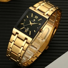 Relojes para hombres de primera marca de lujo WWOOR Oro Negro cuadrado reloj de cuarzo para hombres 2019 resistente al agua reloj de pulsera dorado para hombres relojes 2019