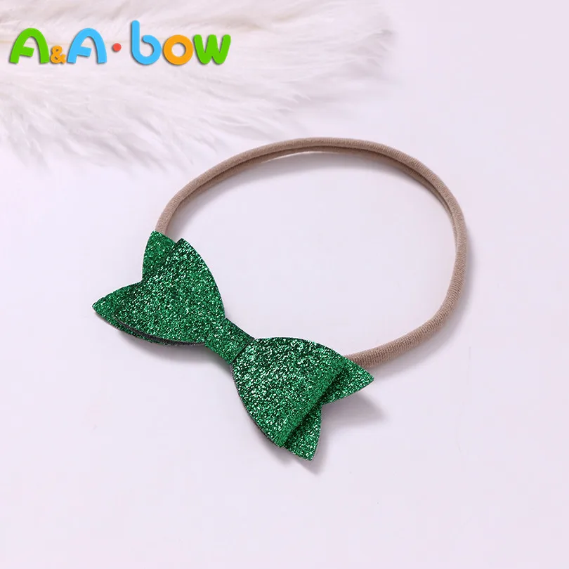 

1pcs Fashion Girls Sequin Christmas Bow headbands Baby Soft Nylon Hair Accessories Elastic Glitter Leather Hair Bow Head