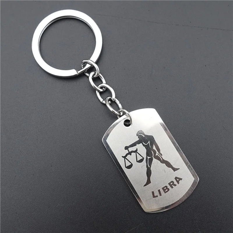 Zodiac 12 Horoscope Keyring Stainless Steel Constellations Keychains Zodiac Jewerly For Men Women - Цвет: libra