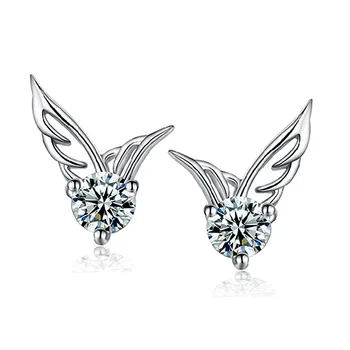 

2018 New Brincos Love Crystal Angel Wing Double Side Rhinestone Stud Earrings For Women Wedding Jewelry Cuff Earings Pendientes