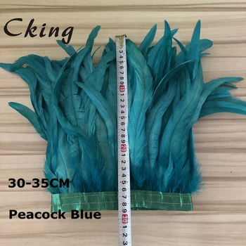 

2 Meter Peacock blue Coque Feather trims 12-14inch width chicken cock tails Plume diy natural feather lace belts homw sewing dec