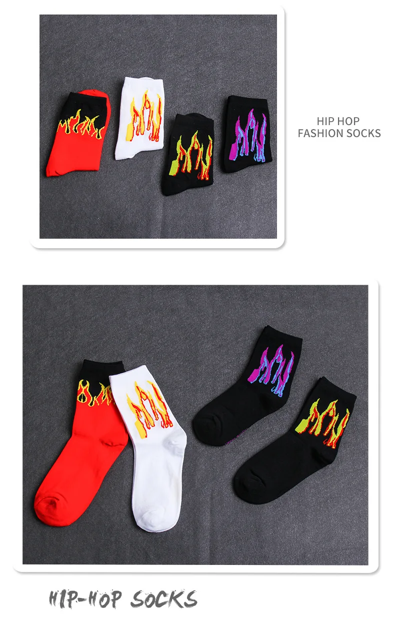 Для мужчин хип-хоп мода Хит Цвет на огонь экипажа носки красный пламени Blaze Мощность Факел Горячая тепло улица скейтборд длинные хлопковые