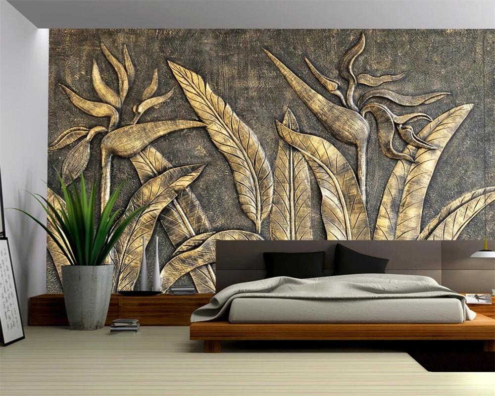 Beibehang Custom wallpaper murals golden bird of paradise sculpture wall TV background wall living room bedroom 3d wallpaper Beibehang Custom wallpaper murals golden bird of paradise sculpture wall TV background wall living room bedroom 3d wallpaper