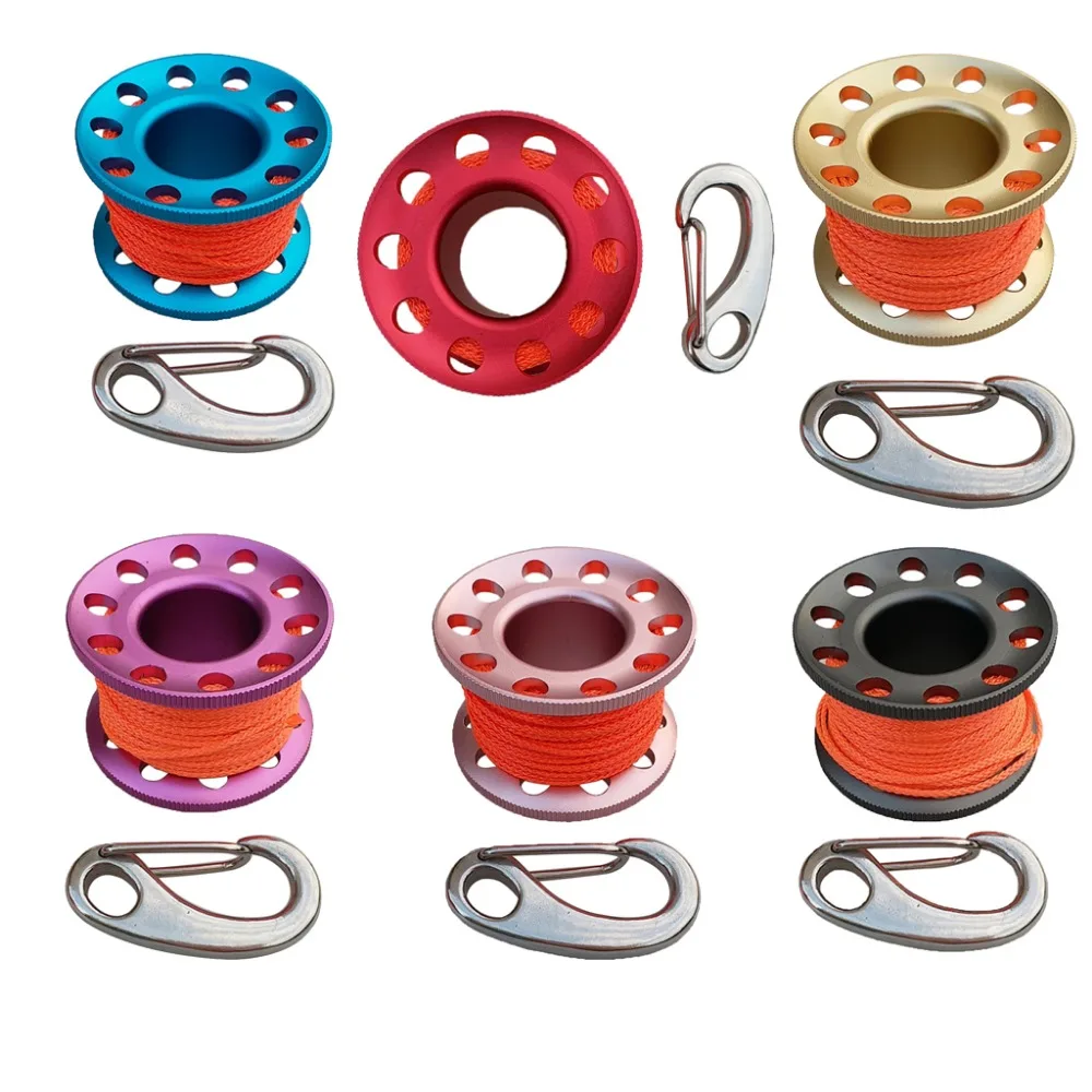 

Compact Finger Reel Wreck Scuba Tech Diving Spool with 10m/98ft Orange Line Rope with Stainless Clip Scuba Dive Line Rope Guide