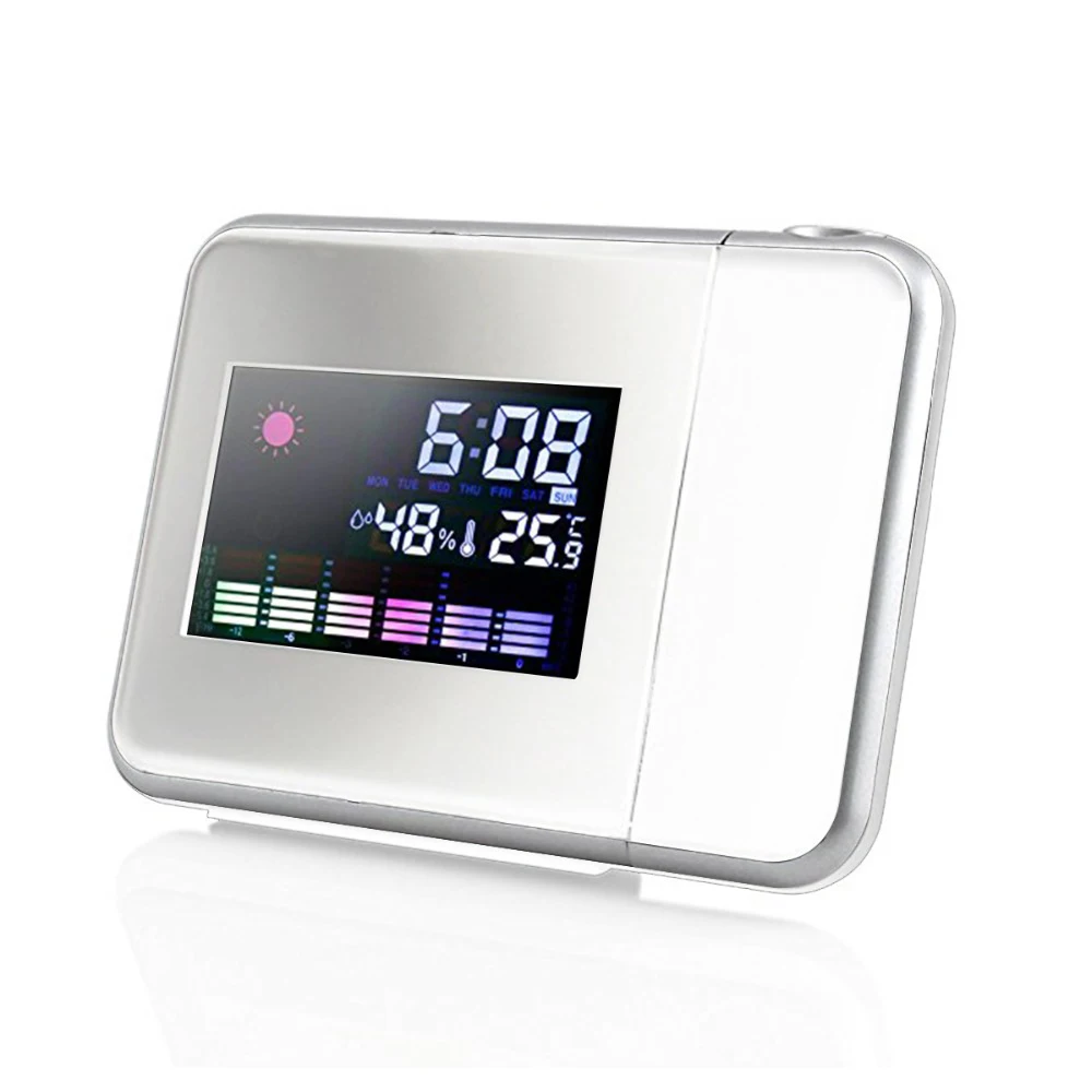 

Fashion Digital Projection Weather Alarm Clock Projector Color Display Function Temperature Humidity LED Digital Alarm Clock
