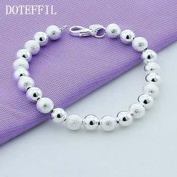 

DOTEFFIL 925 Sterling Silver Frosted Smooth Bead Ball Chain Bracelet For Women Fashion Charm Wedding Engagement Party Jewelry