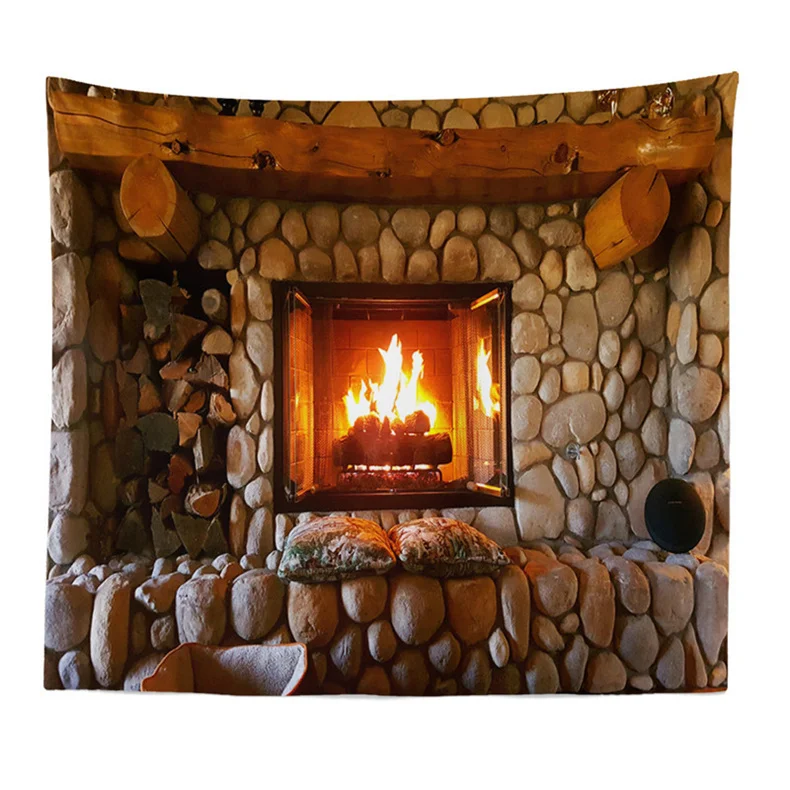 Creative Cobblestone Fireplace Pattern Tapestry Vintage Livingroom Wall Decor Hanging Tapestry Yoga Mat Soft Bedroom Tapestry