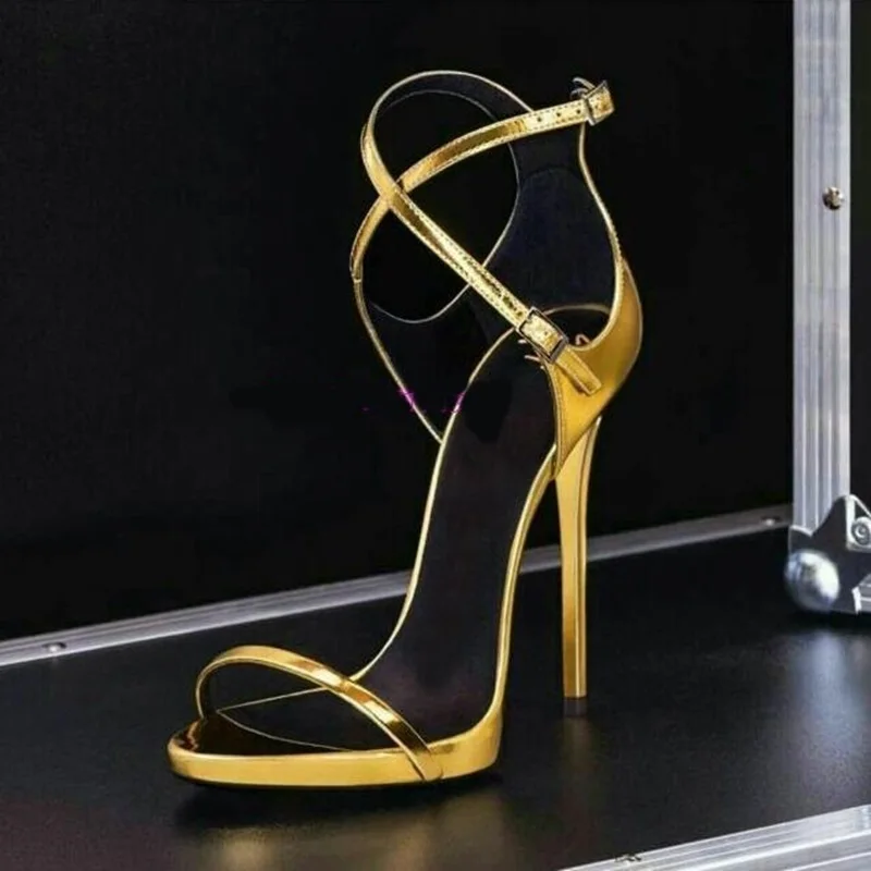 

Big Sale Gold Patent Leather Strappy Women Sandals Cut-out Peep Toe Ankle Strap Gladiator Sandals Women Summer Dress Shoes