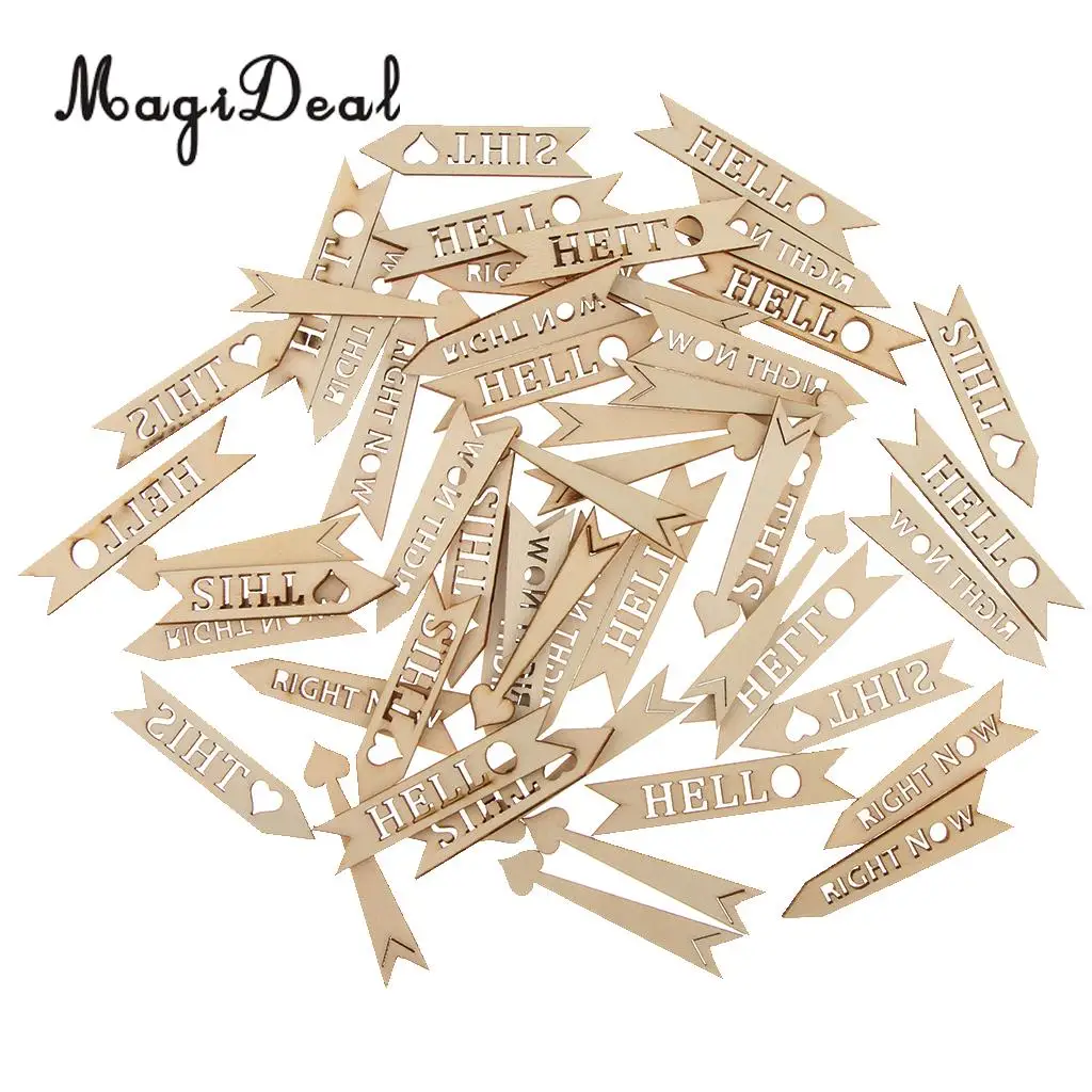 50pcs DIY Wooden Crafts  Handicraft Arrow Signs Die Cutting Wood Embellishment for Scrapbooking Wedding Home Party Decoration