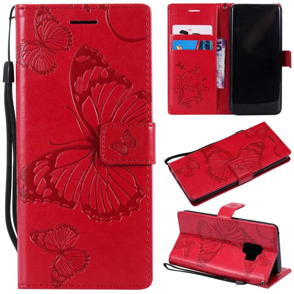 Роскошный кожаный чехол-книжка с бумажником для samsung Galaxy S8 S9 S7 S6 edge plus S5neo Note 3 4 Note 8, чехол из искусственной кожи с изображением животных - Цвет: Красный