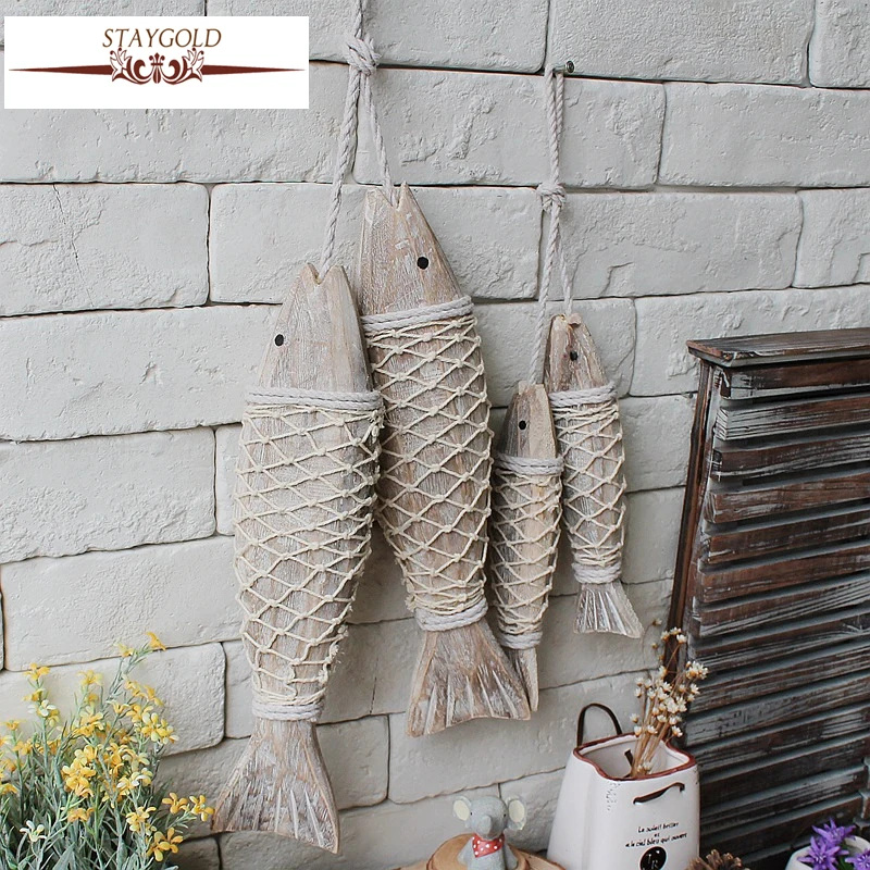 

Style Mediterranean Wooden Hanging Fish Village Decorated With And Handicrafts Animal Wall Decoration Marine Decor 2pcs/set