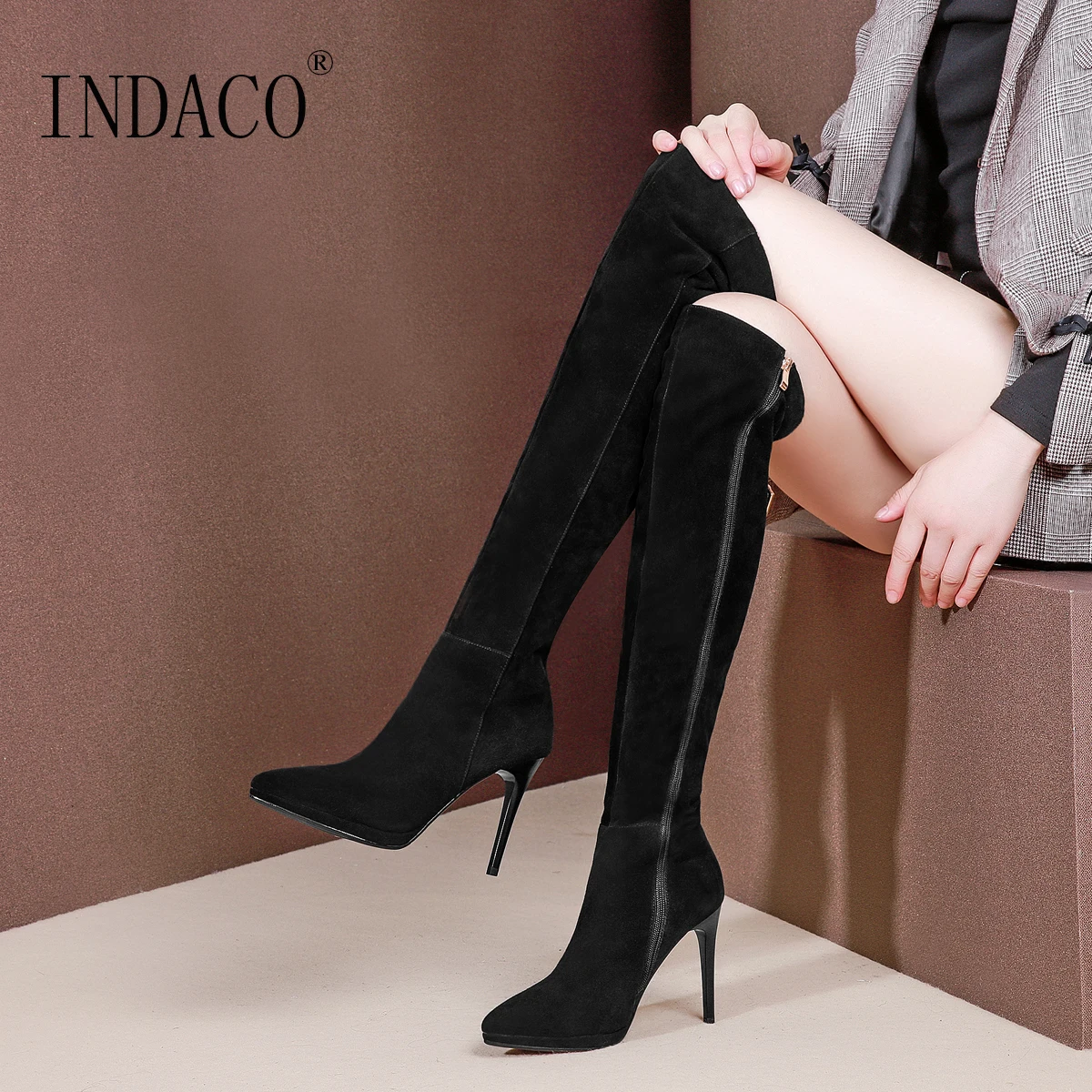 

Over the Knee Boots Women Leather Boots Above the Knee Sheepskin Leather Fashion 10cm Les Bottes Pour Femme