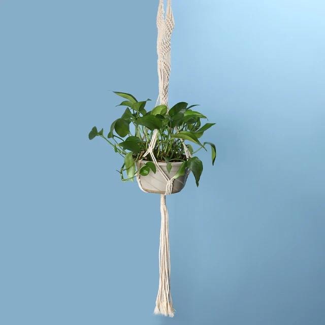 Vintage Knotted Plant Hanger Basket Green Flowerpot Macrame Lifting Rope Plant Hanger Pot Holder Garden Hanging Flower Display