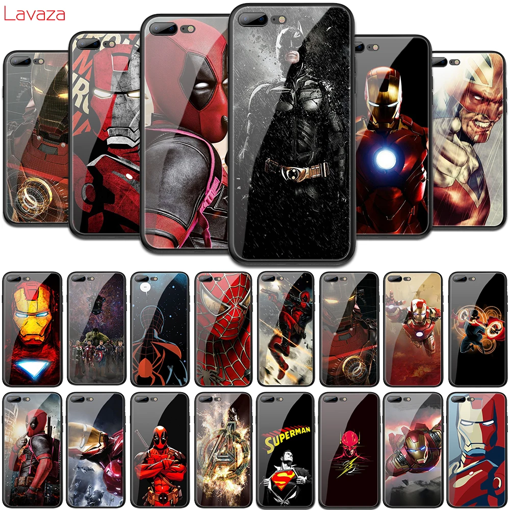 

Lavaza SuperMan Iron Man Deadpool Tempered Glass Soft Cover for iPhone 6 6S 7 8 Plus 5 5S SE XR X XS 11 Pro MAX Case