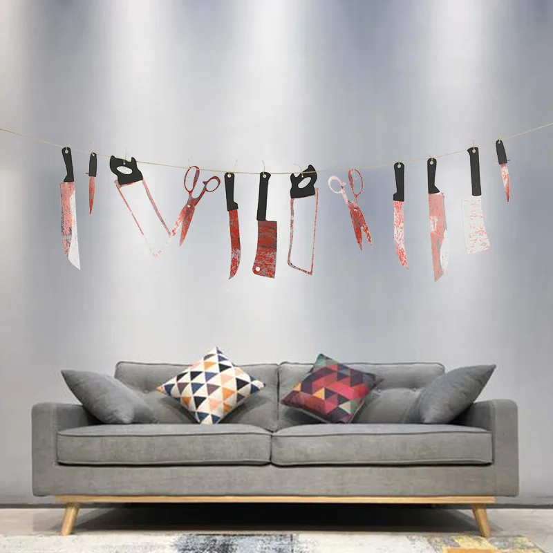 

Halloween Horrible Decorative Banner Hanging Bloody Hands Knife Props DIY Bloody Garland Bunting Halloween Party Horror Layout